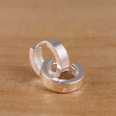 Silver Huggie Hoop Earrings for Men